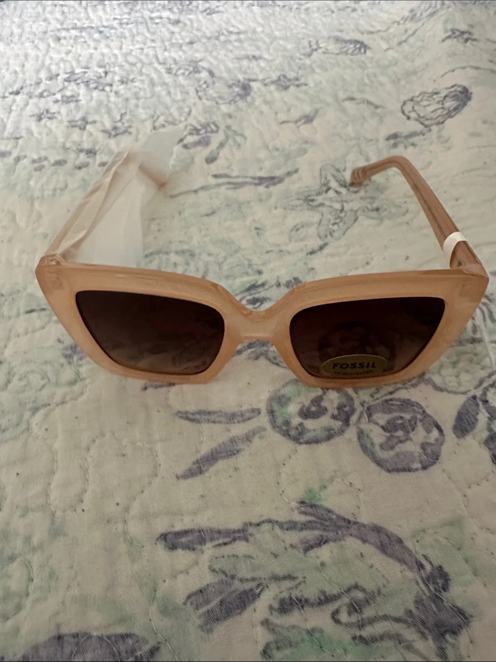 Fossil Women's Blush Pink Square Sunglasses with Brown Gradient Lenses